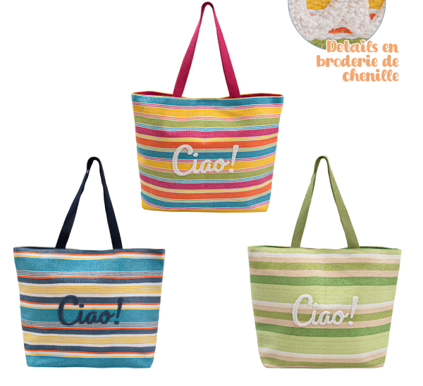 Striped Straw Beach Tote